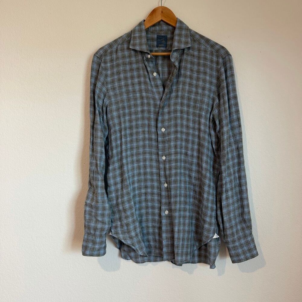 Barba Napoli Dandy Life Plaid Linen The Vintage Shirt Men's Size 40 15.5